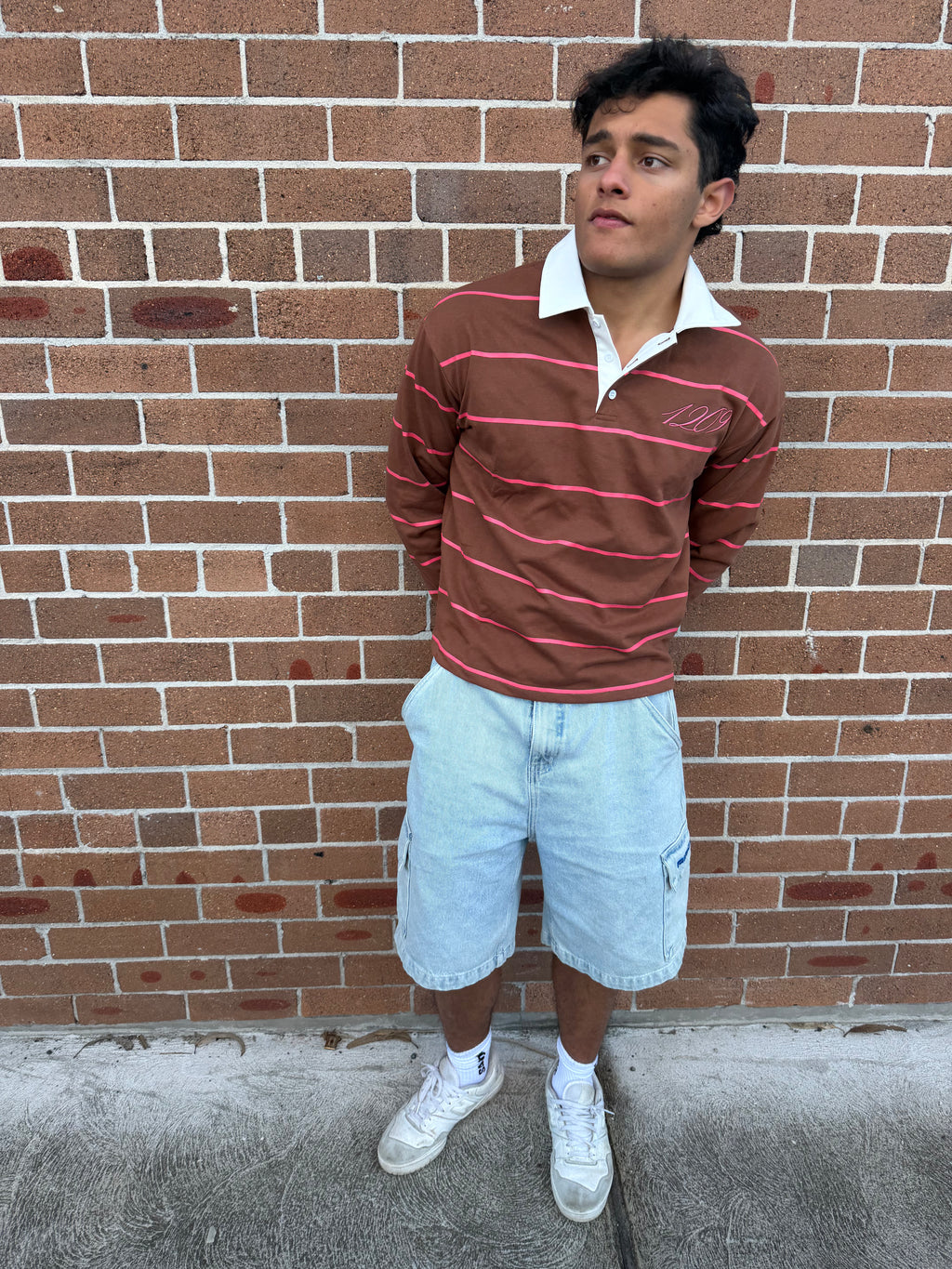 1209 Brown/Pink Striped Long Sleeve Jersey