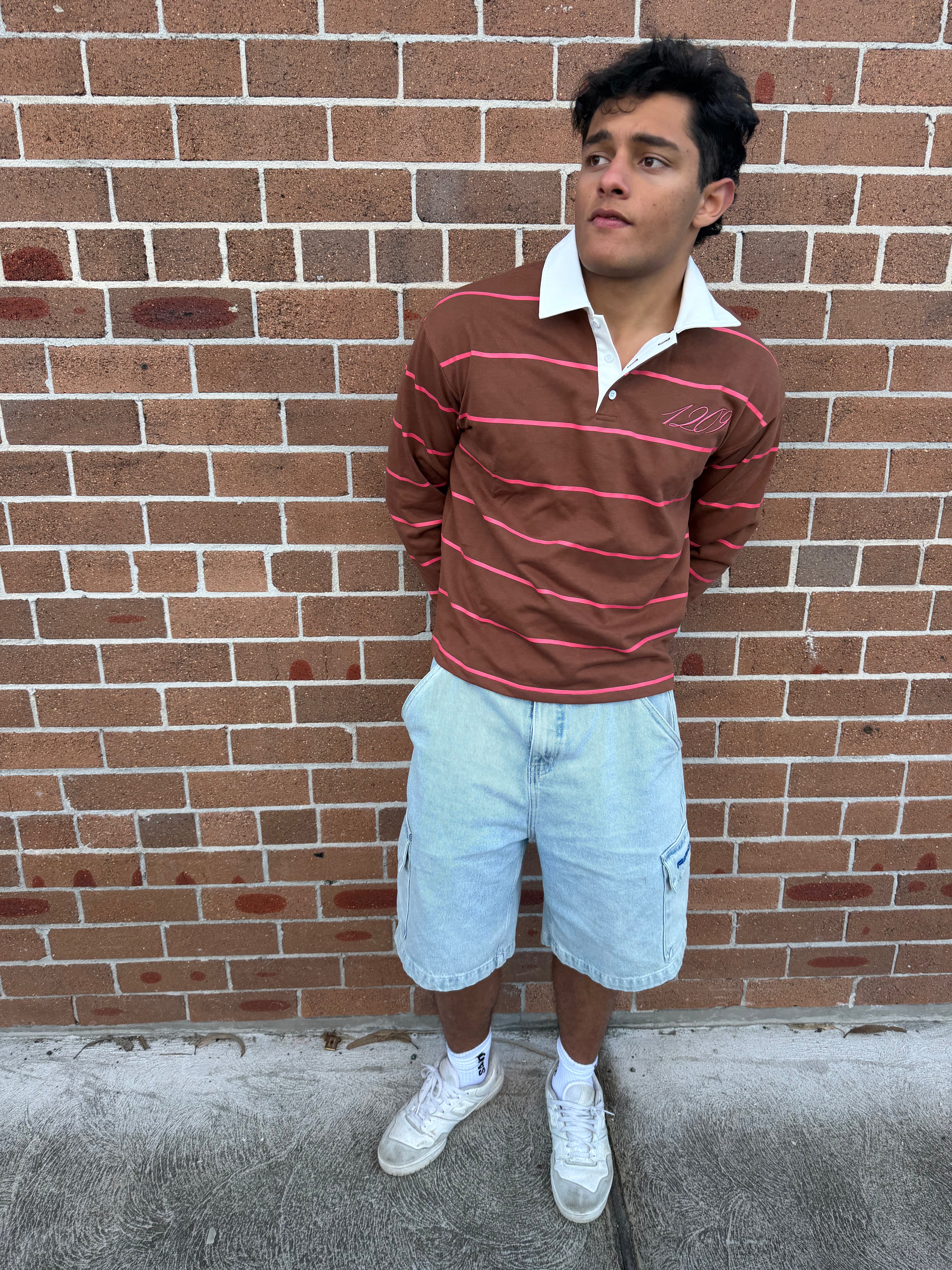 1209 Brown/Pink Striped Long Sleeve Jersey