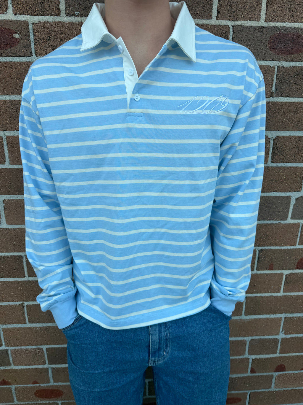 1209 Light Blue Striped Long Sleeve Jersey