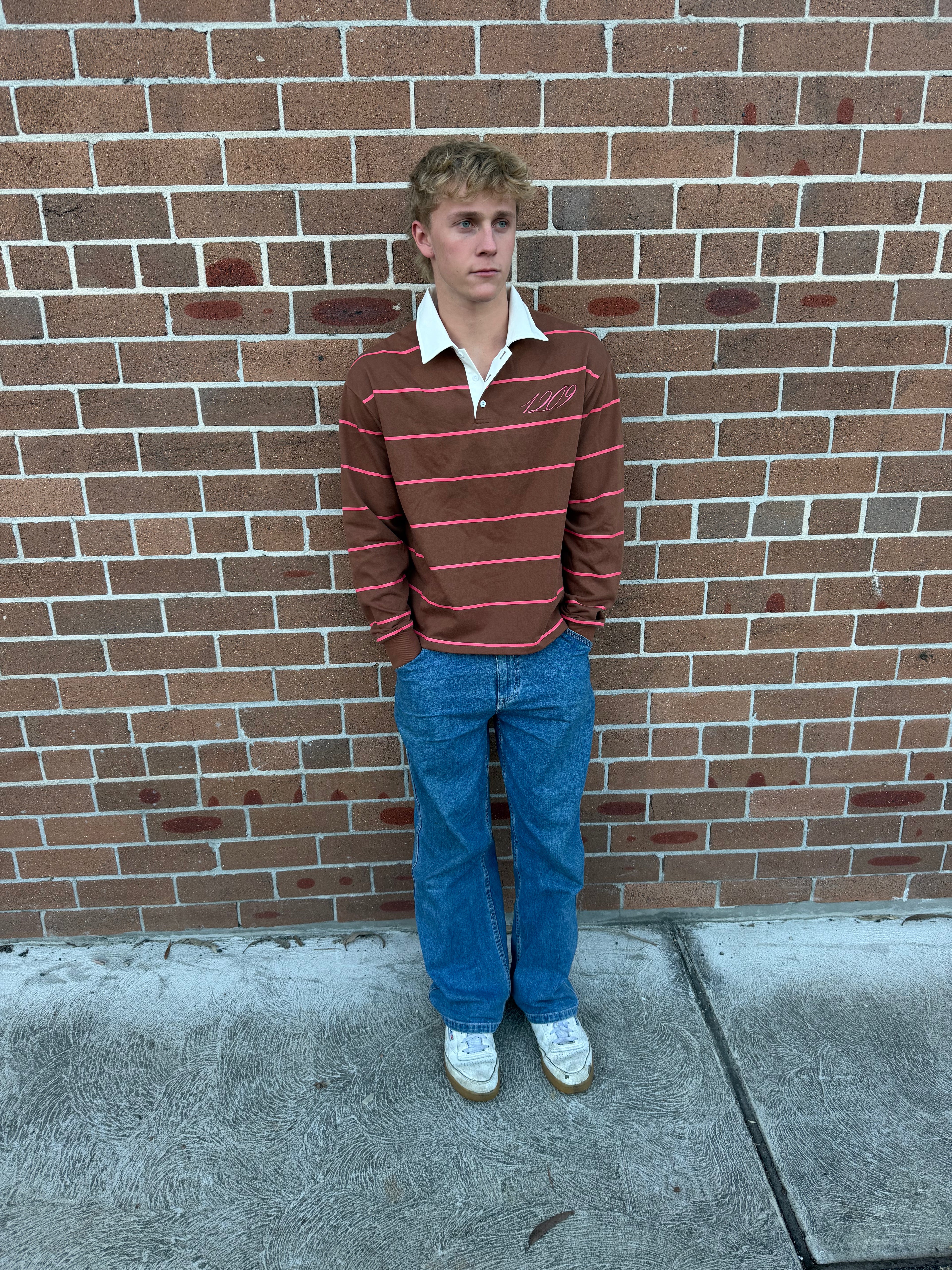 1209 Brown/Pink Striped Long Sleeve Jersey